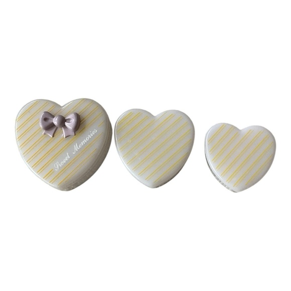 Other - Vintage Sweet Memories Heart Nesting Boxes Set of 3 with Bow Lids Pastel Decor